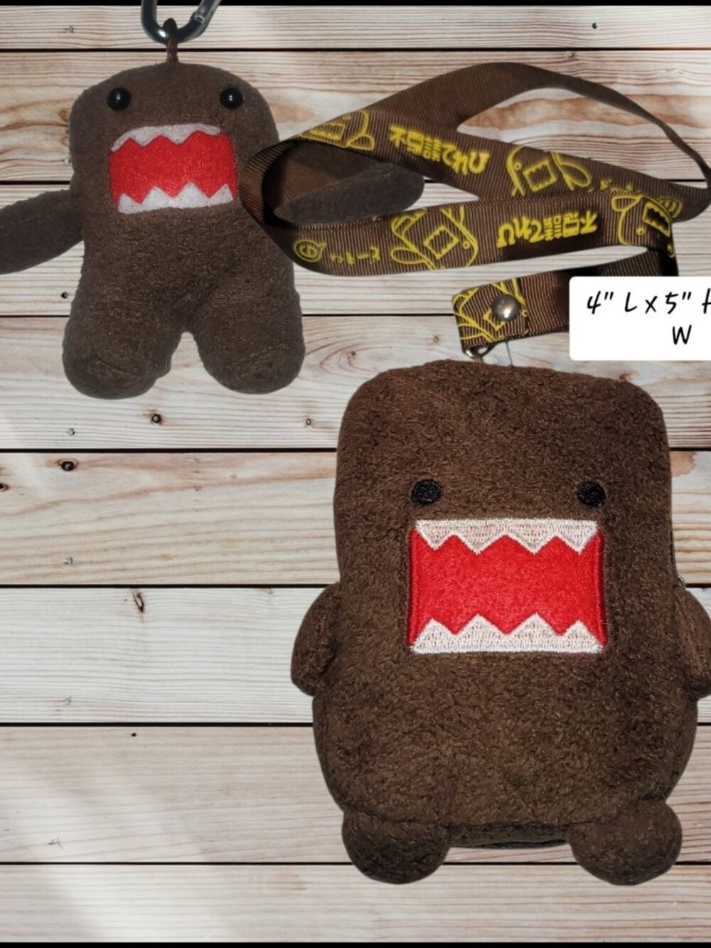 DOMO-KUN Mini 2-Pocket Bag - Neck Lanyard - with BONUS Plush Bag Charm Included